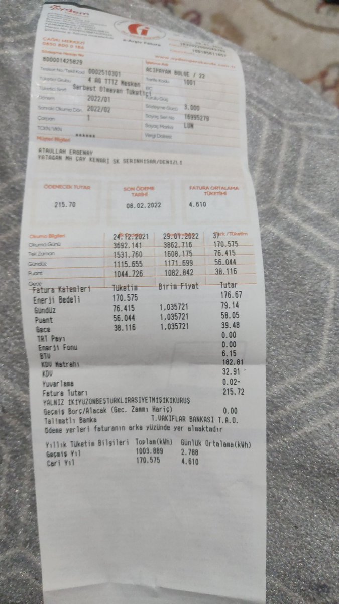 Tek kişi yaşayan kişinin, bir aylık elektrik faturası,  4 kişilik ailenin faturasını düşünemiyorum bile  #elektrikfaturası