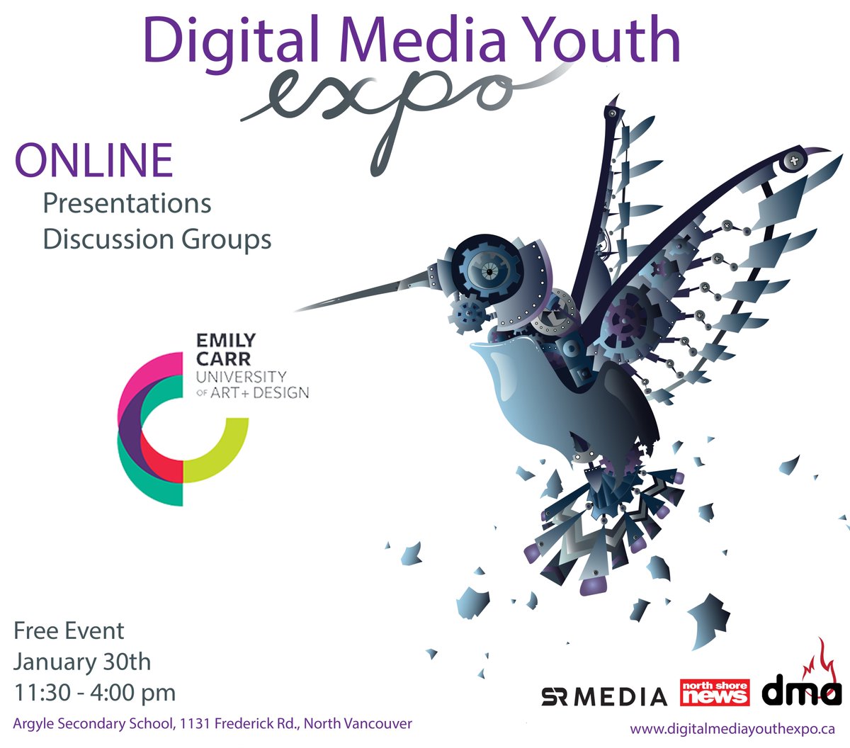 DMA_nvsd's tweet photo. Our first set of presentations is happening now!

Here's the schedule:

Room 1 - @DMA_nvsd 
Room 2 - @atomiccartoons 
Room 3 - @VCAD
Room 4 - @EmilyCarrU 

Zoom link 👉 https://t.co/mdNGIgeds4

More info on our website 👉 https://t.co/xmp2SKw48T

#DMYouthExpo2022 #NorthVan https://t.co/utZ3fl1aKp