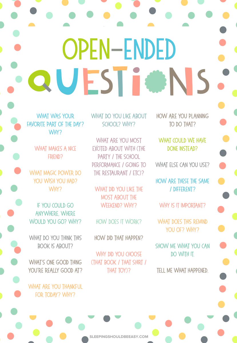 20 Open Ended Questions for Kids

bit.ly/3HcdGS0 📸@SSBEblog
#edutwitter #teaching #learning #edchat