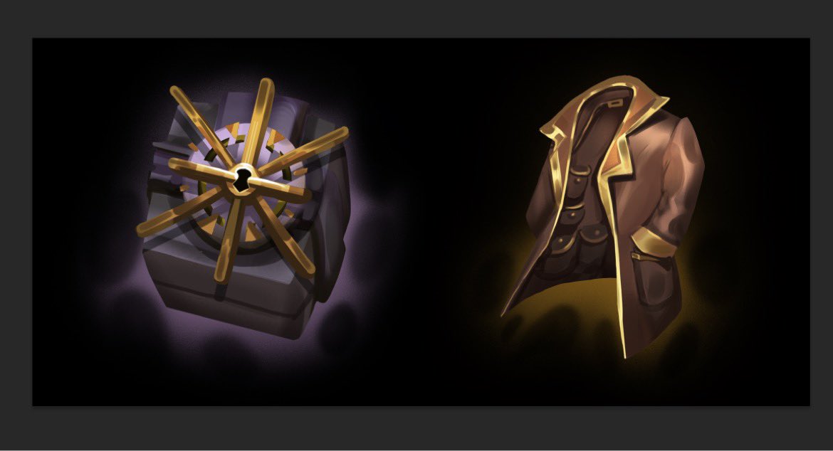ShortHopGames's tweet image. Need to make more posts on here, but here’s some loot illustrations from Lilia Sitailo for Quests &amp;amp; Cannons. Smuggler’s Cache and Swindler’s Coat