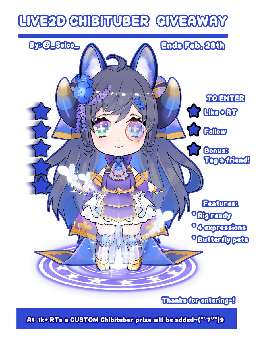 _Selco_'s tweet image. CHIBI LIVE2D MODEL GIVEAWAY

To celebrate my first Chibituber design, I'm holding a giveaway!! 

TO ENTER
🌸 Like AND RT this post 
🌸 FOLLOW ME~ 

🌸 1 Bonus entry: Tag a friend in the comments!

➡️Giveaway ends on FEB 28th 

Good luck to everyone joining ╰(*°▽°*)╯

#Live2D