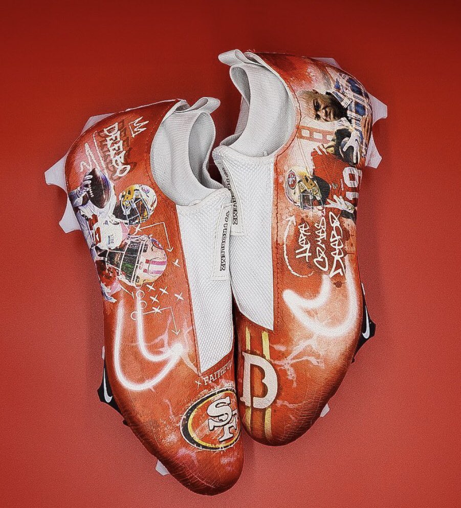 DEEBO SAMUEL 49ers GAME USED WORN CUSTOM Super Bowl 54 Gucci CLEATS  PHOTOMATCHED