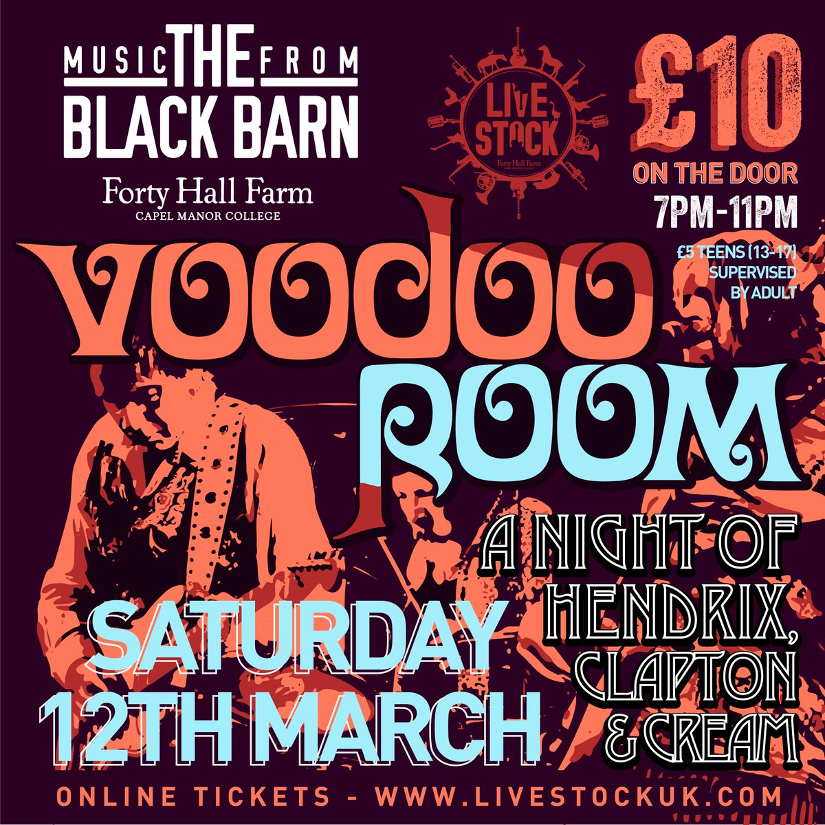 Coming up in March... Voodoo Room, A night of Hendrix, Clapton and Cream buytickets.at/livestockmusic… #LivestockMusic #MusicFromTheBlackBarn #JimiHendrix #EricClapton #Cream #livemusic