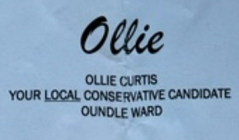 Corbychris's tweet photo. The #conservative candidate at the #Oundle by election is describing himself thus in letters to electors. He lives 11 miles away in #Raunds. Local? You decide. Conversely, Charlie Best, the person best placed to beat Ollie lives in the ward, in Oundle. #BestforOundle https://t.co/7yxtintCde
