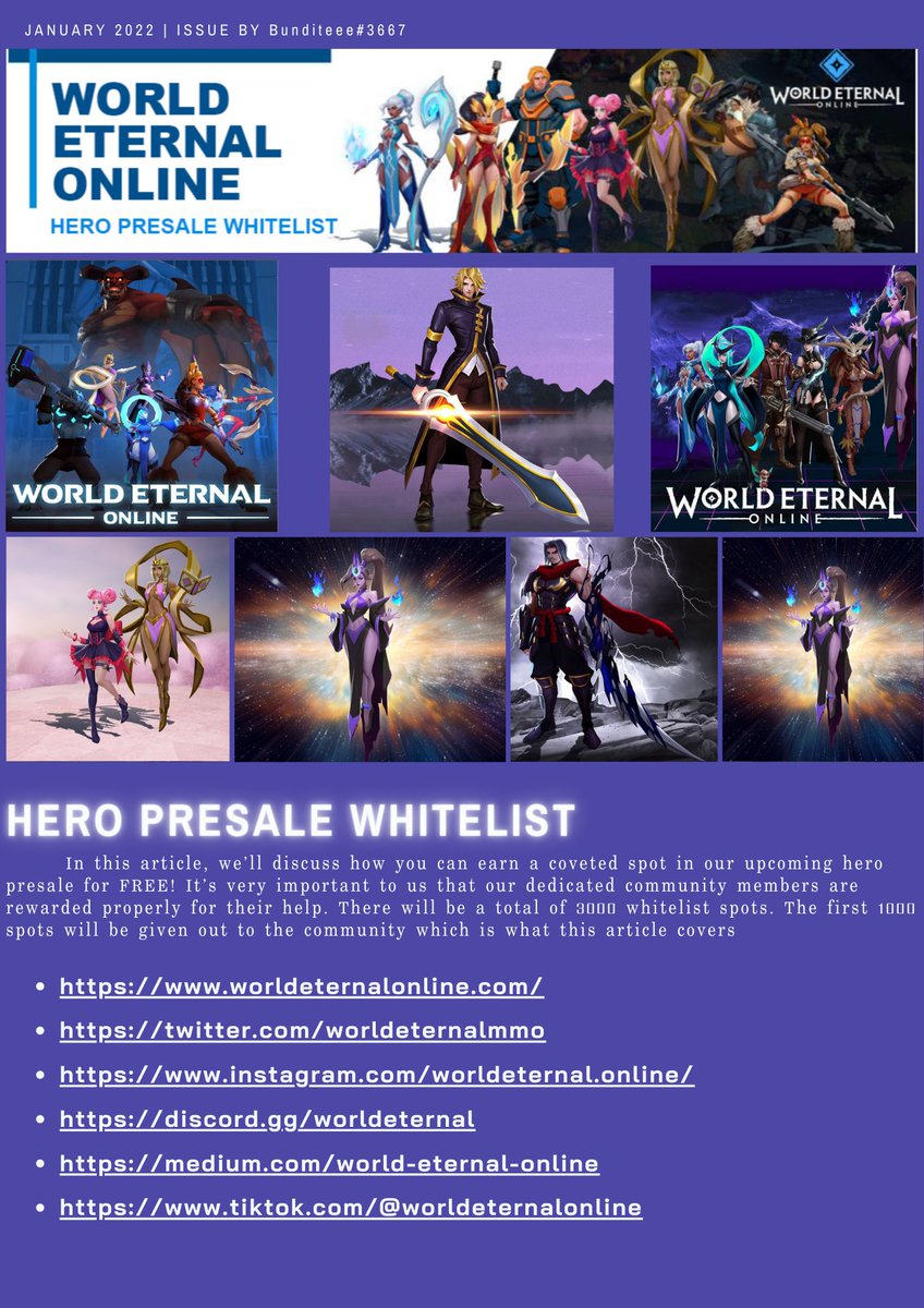 WORLD ETERNAL ONLINE 
NOW OPEN PRE-SALE WHIITELIST
Blockchain game rank AAA 

<a href="/WorldEternalMMO/">World Eternal Online ⚔️</a>
.
#WorldEternalOnline #PlayWEO #NFTGame #MMORPG