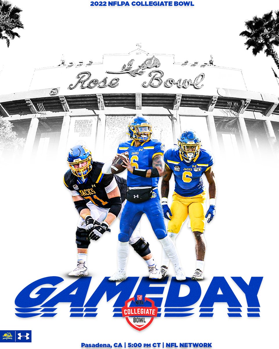 Good luck to <a href="/aron_t_johnson/">Aron Johnson</a>, <a href="/1Chrisoladokun0/">Chris Oladokun</a>, and <a href="/M_GriffinJR/">Michael Griffin Jr.</a>  as they compete in the NFLPA Collegiate Bowl today. 

📍 Pasadena, CA
📺 <a href="/nflnetwork/">NFL Network</a> 
⏰ 5:00 PM CST

#NFLJacks x #GoJacks 🐰🏈