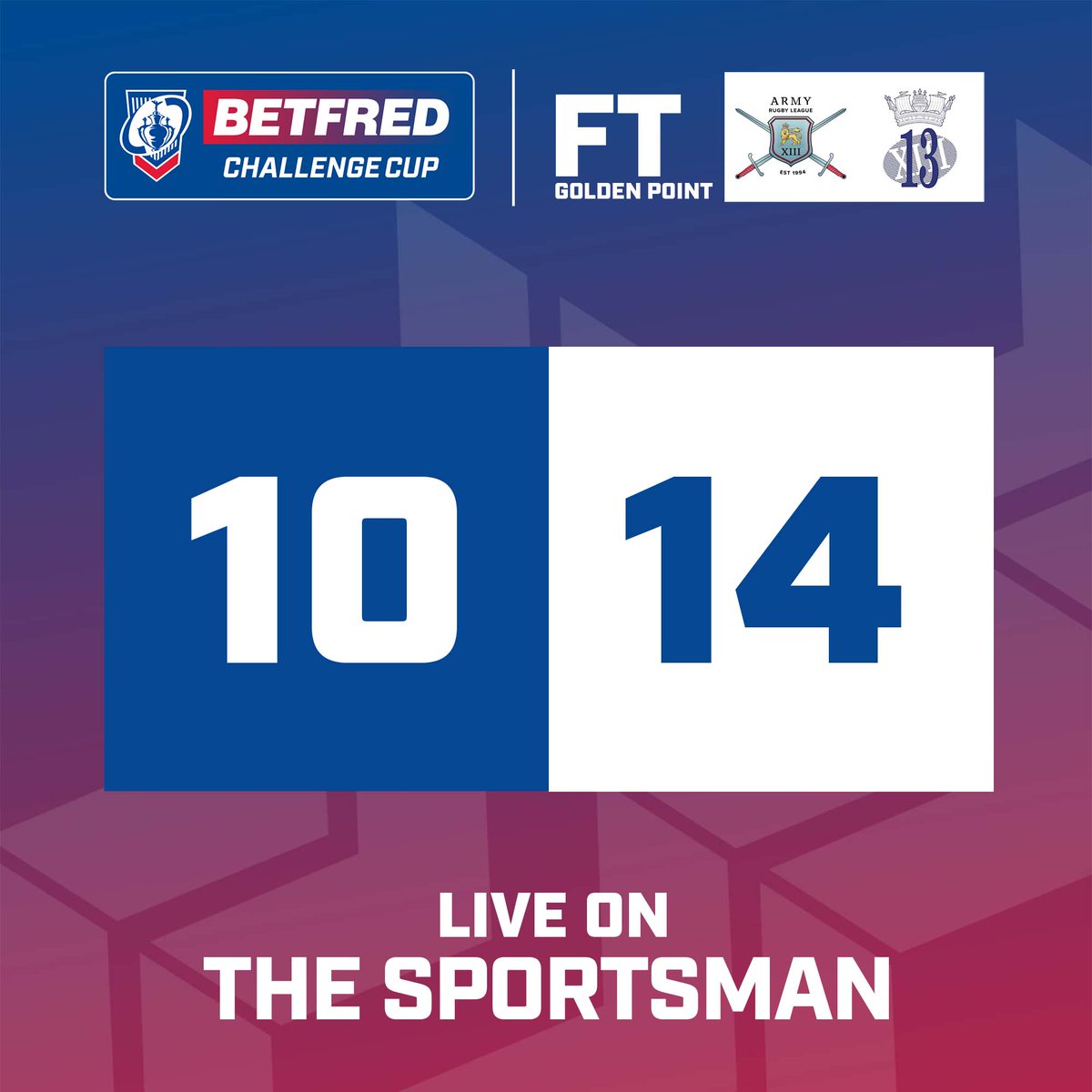 TheChallengeCup's tweet image. ⌚️ FULL-TIME:

😅 Wow - @RoyalNavyRL fight from 10-0 down to progress to Round Three of the @Betfred #ChallengeCup with a try in Golden Point Extra-Time, live on @TheSportsman...