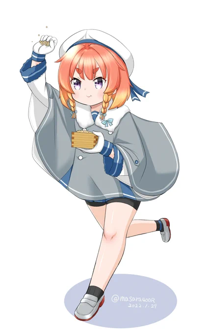 #艦これ版深夜の真剣お絵描き60分一本勝負
#艦これ版真剣お絵描き60分一本勝負_20220129
#択捉
豆を食べながら投げる択捉氏 