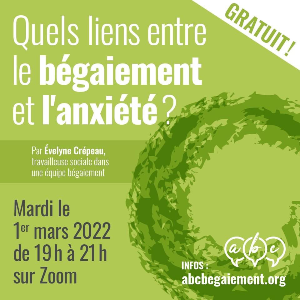 ABCbegaiement's tweet photo. Conférence gratuite de l’ABC! 
Info et lien Zoom au https://t.co/4ifcmfQcGr
#bégaiement #anxiété #société https://t.co/Gn0fSJdSCs