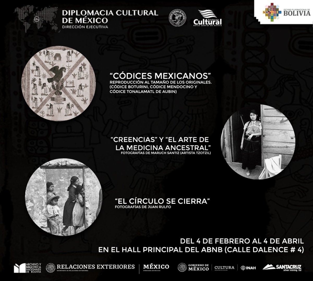 México en Bolivia (@embamexbol) on Twitter photo La <a href="/EmbaMexBol/">México en Bolivia</a> y <a href="/CulturaFCBCB/">Fundación Cultural</a> tienen el gusto de invitarlos a visitar en la ciudad de Sucre, la exposición "Códices de México e Inventarios del Mundo".
Los esperamos en el <a href="/ABNB_FCBCB/">Archivo y Biblioteca</a>
📆 Del 4 de febrero al 4 de abril
⏰ De 8:30 a 16hrs
🎟️Entrada libre
#DiplomaciaCulturalMX La <a href="/EmbaMexBol/">México en Bolivia</a> y <a href="/CulturaFCBCB/">Fundación Cultural</a> tienen el gusto de invitarlos a visitar en la ciudad de Sucre, la exposición "Códices de México e Inventarios del Mundo".
Los esperamos en el <a href="/ABNB_FCBCB/">Archivo y Biblioteca</a>
📆 Del 4 de febrero al 4 de abril
⏰ De 8:30 a 16hrs
🎟️Entrada libre
#DiplomaciaCulturalMX