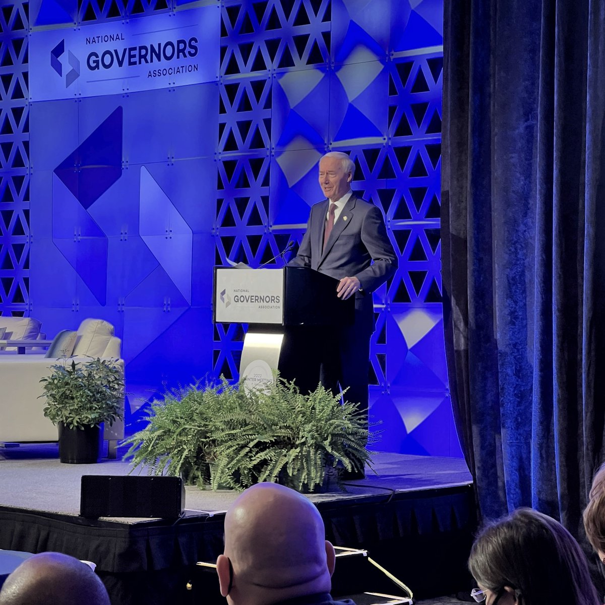 NatlGovsAssoc's tweet photo. NGA Chairman, Arkansas Governor @AsaHutchinson  gives welcoming remarks and an introduction to his Chairman’s Initiative: K-12 Computer Science Education https://t.co/t6MtdTvrHD at the 2022 #NGAWinterMeeting https://t.co/PMGAxAYpgd