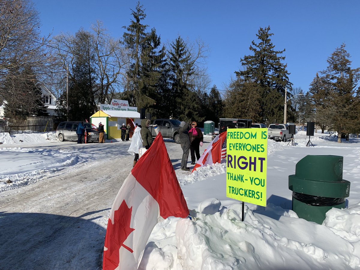 EXPMichelle's tweet photo. A crowd begins to gather in Simcoe’s Wellington Park to support the truck convoy arriving today in Ottawa. Organizers say they’re done with pandemic restrictions. https://t.co/ESAHApsPd9