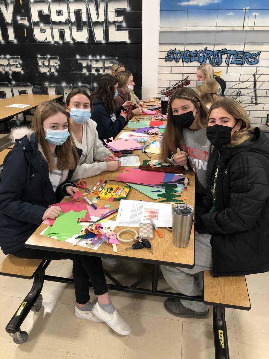 NhsCary's tweet photo. It was great to have our team together this morning for our big Valentine Crafting Day!  Excited to share some love with very special members of our community!  @kveldyCG @CaryGroveHS @NeilLesinski #WeBeCG https://t.co/SgyjSyxJt2
