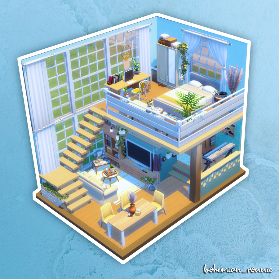 I've been truly enjoying some build challenges lately, so here is a loft called "A Breath of Fresh Air" as my entry for the #STSLoftChallenge 💛💙🤍

🪴 Origin ID: bohemian_ronnie

#TheSims #TheSims4 #ShowUsYourBuilds #NOCC