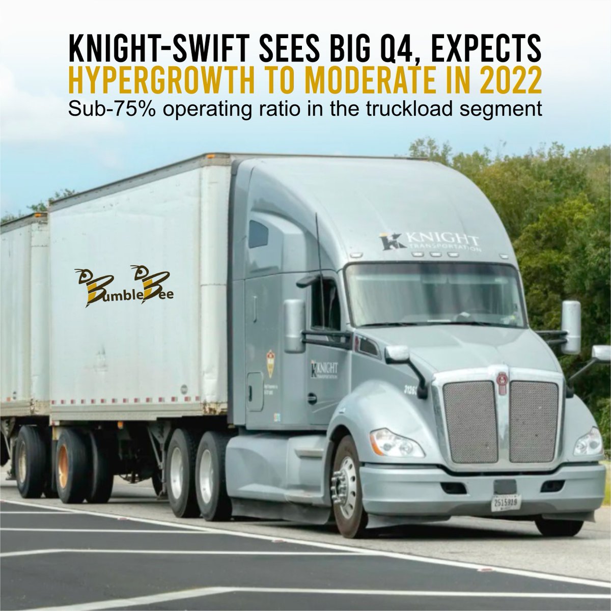 Knight-Swift Transportation saw financial results improve across all four of its segments during the fourth quarter. Most notable may be the sub-75% adjusted operating ratio it recorded in its truckload segment.
---
Learn more:  bit.ly/3AKqXPq
.
#onestopshop #bumblebee