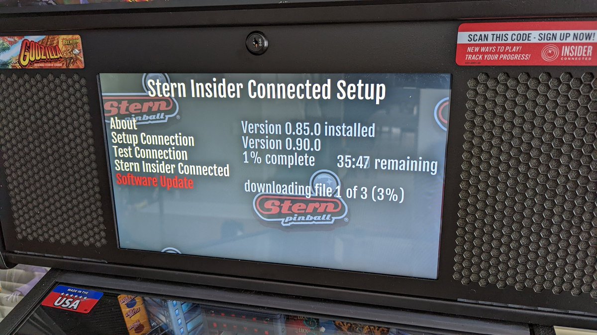 jeffbakalar's tweet image. Nothing to see here, just a pinball machine updating its own software over the internet