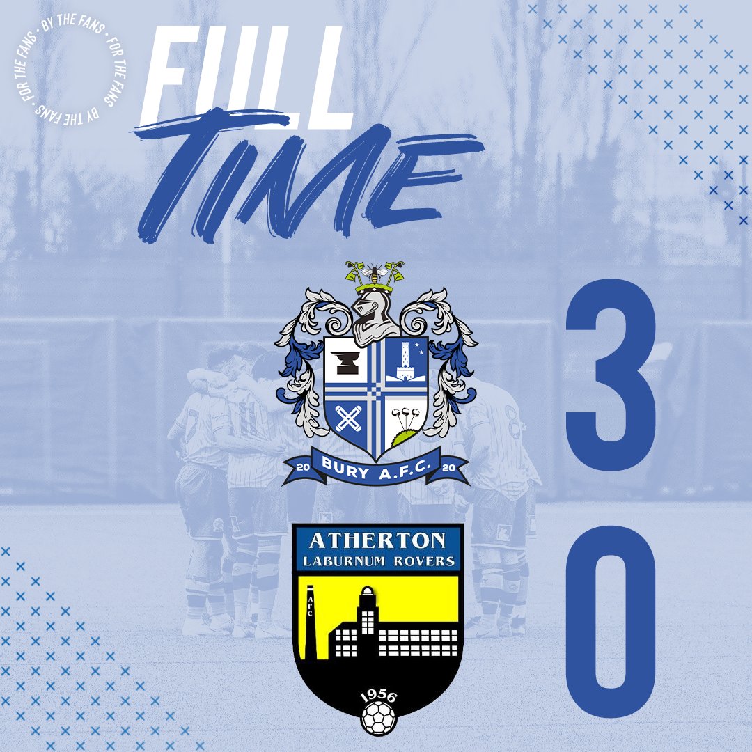 buryfc_women's tweet image. ⏱| FULL TIME

What an afternoon! A clean sheet, a hat-trick for Harry Brazel, and a thousand very happy Bury fans heading out the door! #9togo

Bury AFC 3 - 0 Atherton LRFC

#BuryAFC | #OnOurWay | #OneBury 

⚪️🔵