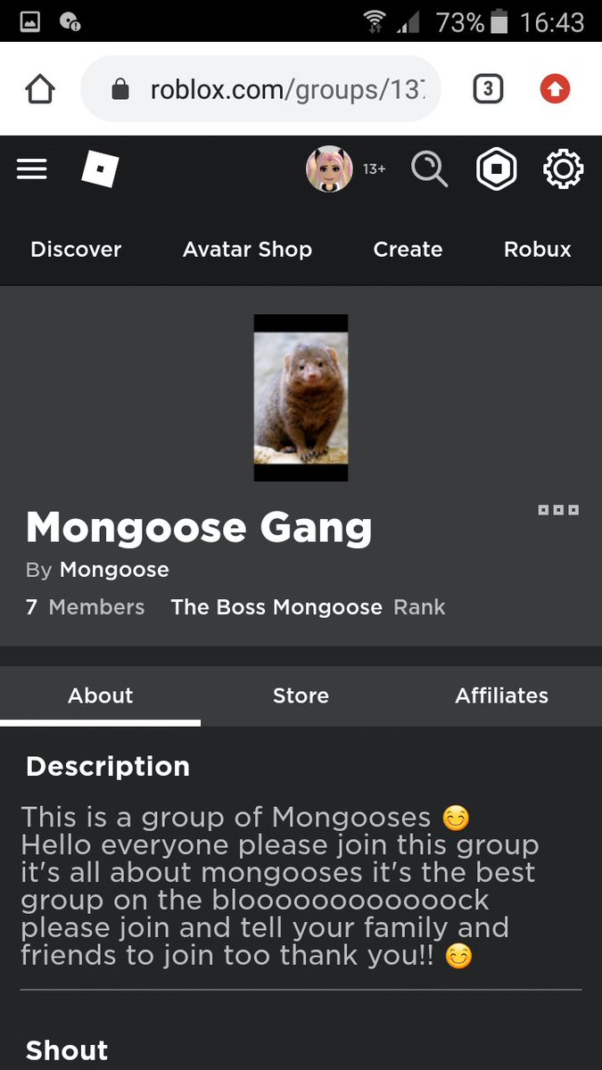 2001Jane125's tweet image. Hey you guys 
If anyone plays roblox please join my mongoose gang thank you 😀 @Roblox