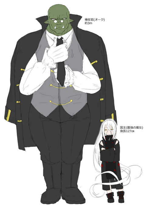 元々討伐対象だったけど色々あって人間の言葉を教えたらちゃんと覚えて、それからまた色々あって補佐官になったオークさん。ネチネチ設定とか考えたけど、ようするに幼女+怪物の組み合わせって好き 