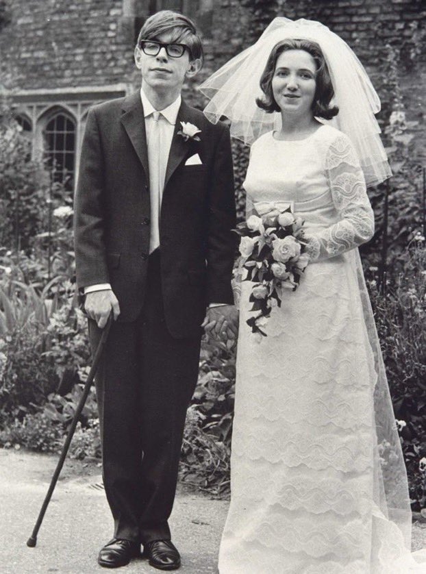 Stephen Hawking and his first wife Jane Wilde on their wedding day, c. 1965.
