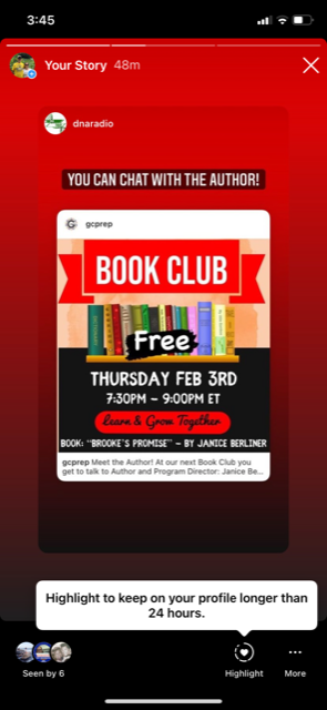 janice_berliner's tweet photo. Please join us! Thanks to GC Prep, I have a chance to chat about my novel, Brooke's Promise. It has genetics, yes, plus family secrets and drama, hope, and reconciliation. Come here all about it!
#GCPrep #writingcommunity #readingcommunity #indieauthor #shamelesspromosaturday https://t.co/FAj1vwx8B6