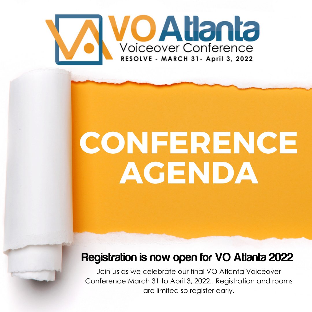 VO Atlanta has published its agenda for the 2022 #voiceoverconference March 31 - April 3, 2022. Learn more vms.swoogo.com/voatlanta2022/… #vo #voiceover