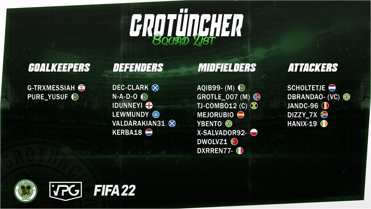 <a href="/OfficialVPG/">Virtual Pro Gaming</a> @Grotuncher

Official Squad List:

🎨: <a href="/xMovinho_/">xMovinho 🇩🇪</a>