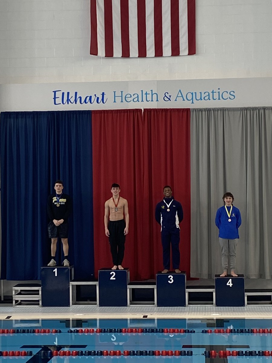 DiveElkhart's tweet photo. Divers gave our team a strong start at NIC championship meet today. Nick Hardy finishes 2nd with a PR score of 516.65 and Mathias Vanderzwaag was 4th with a PR score of 350.6!! Both guys earn NIC All-conference honorable mention!!💙💛💦 https://t.co/d7l7ytD9R5