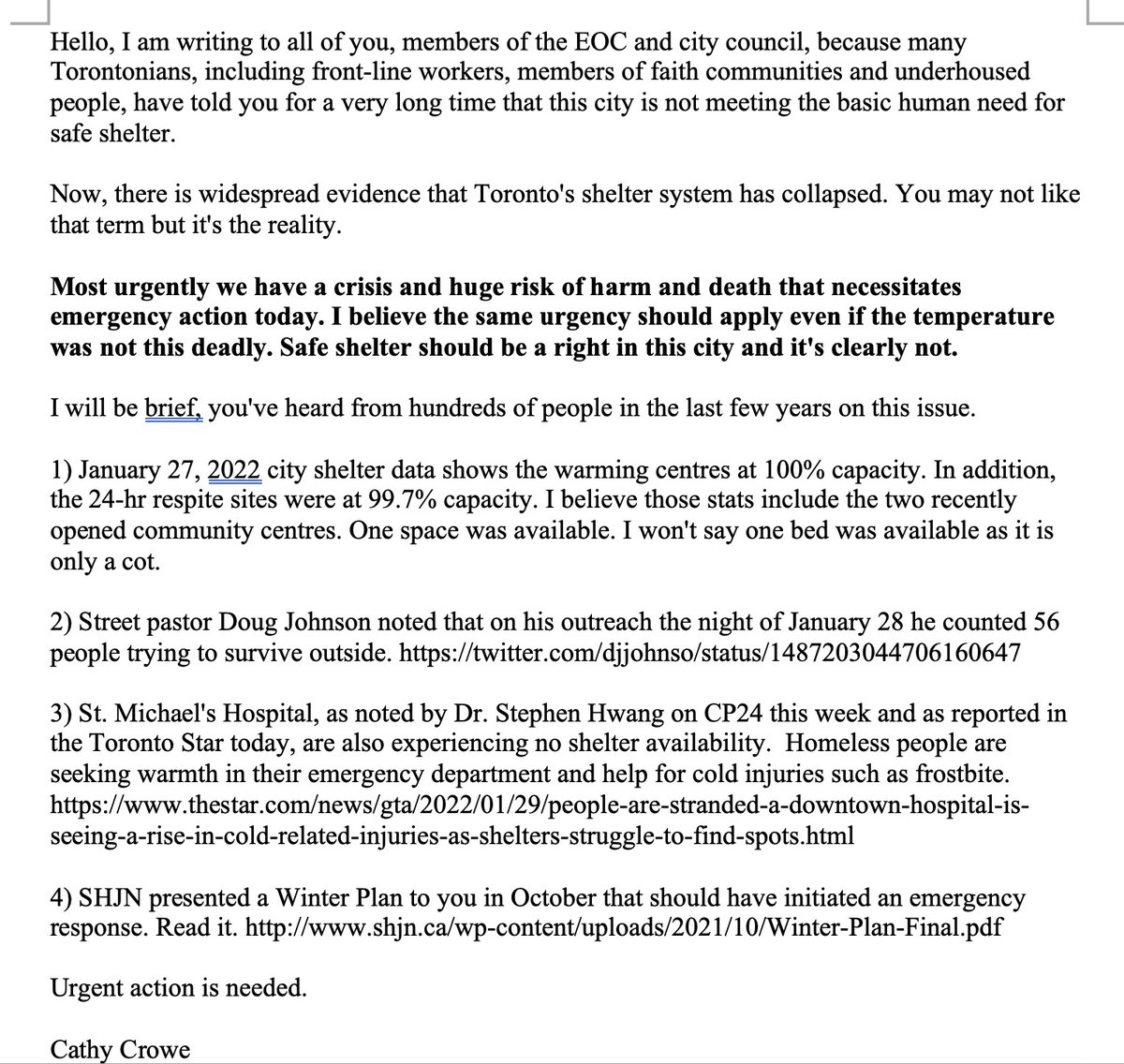 cathyacrowe's tweet image. 🆘 Open Letter sent 11:55 Saturday January 29.
RT to your Toronto City Councillor, @JohnTory @ChiefPeggTFS @epdevilla @ombudsmanTO