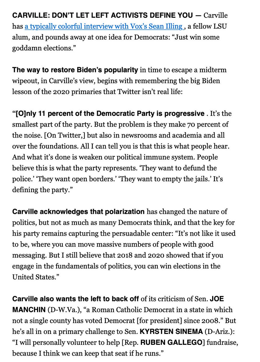 I bet <a href="/RachelBitecofer/">Rachel Bitecofer 🗽🦆</a> is fuming at <a href="/JamesCarville/">James Carville</a>'s suggestion that the key for Ds is capturing the "persuadable center". @StrikePac