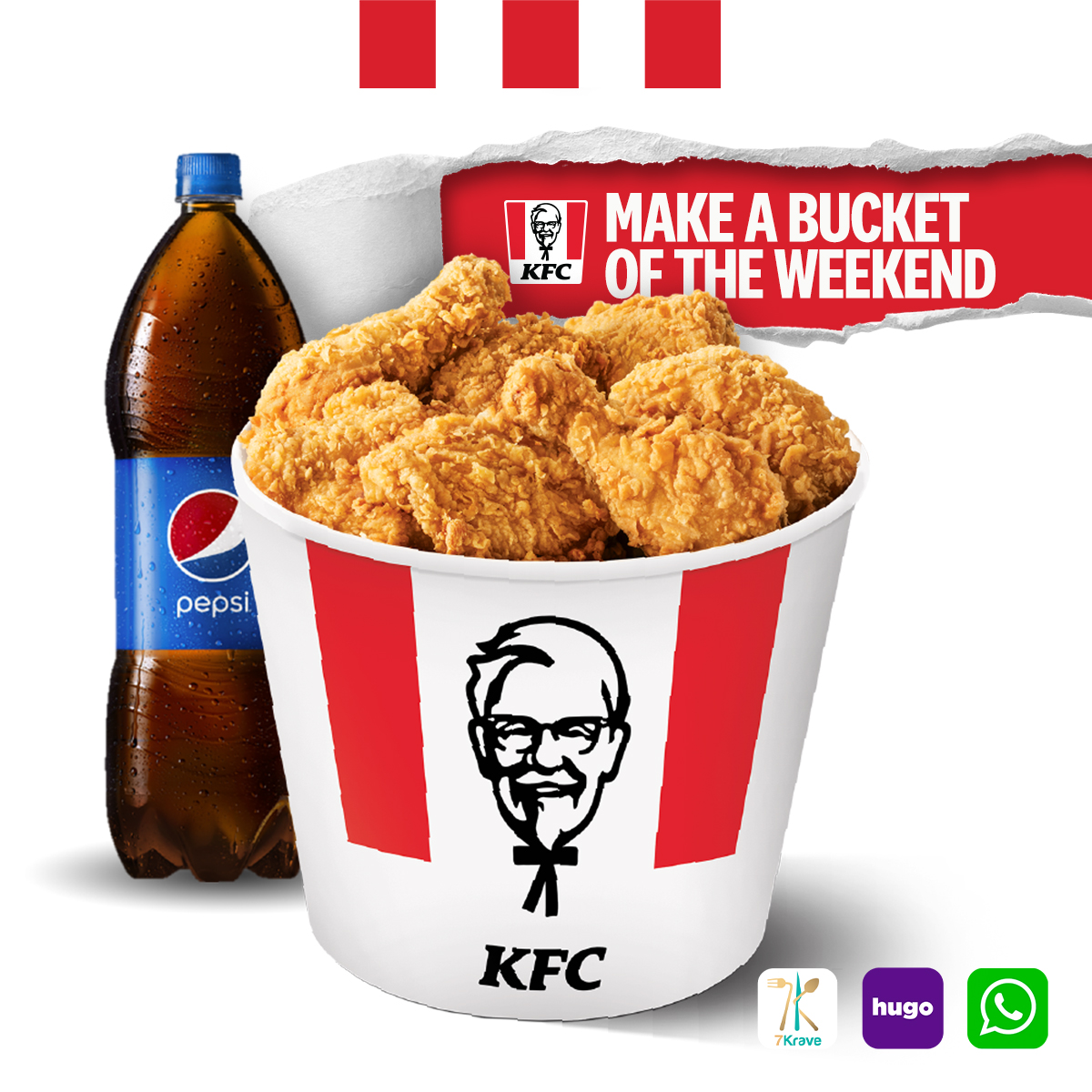 kfcjamaica's tweet photo. Make a bucket of the weekend! πππ
Grab your favourite, and enjoy the weekend in style!
Order for carry-out, drive-thru or delivery through @7krave ,@hugoapp.jm or though WhatsApp at 876-333-2KFC (2532).
#KFC #KFCJamaica #Bucket #BucketWeekend #Delivery https://t.co/dSfZVAsPEr