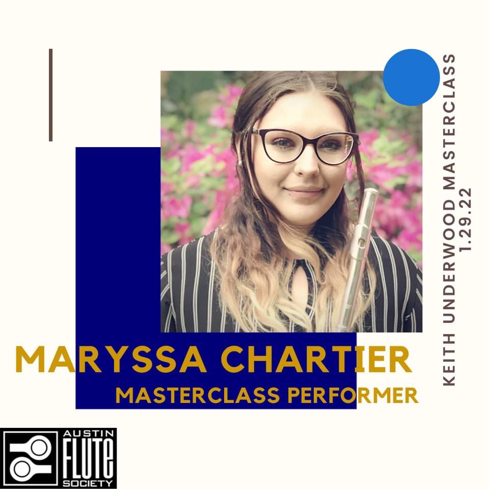 AustinFluteSoc's tweet photo. Here is a little about our collegiate student, Maryssa Chartier!

Maryssa Chartier is a flutist and educator in San Marcos, TX. She is pursuing a Master of Flute Performance and Pedagogy at Texas State University. Ms. Chartier currently studies with Dr. Adah Toland Jones. https://t.co/9anV1YaDUv