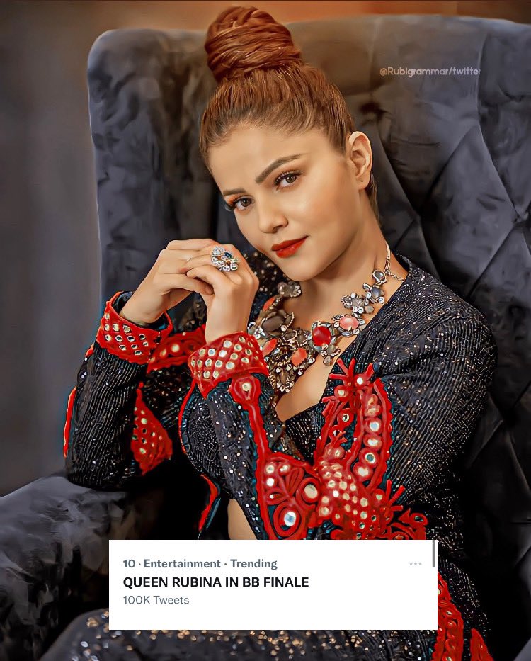 RubiHoliccs's tweet photo. And with that, we complete 100k tweets!! 🎉 

Congratulations #RubiHolics and everyone who participated in the trend today for our queen @RubiDilaik ❤️

We are still trending in the list at spot 10 so keep participating!

QUEEN RUBINA IN BB FINALE
#RubinaDilaik https://t.co/yiG8PYFlyM