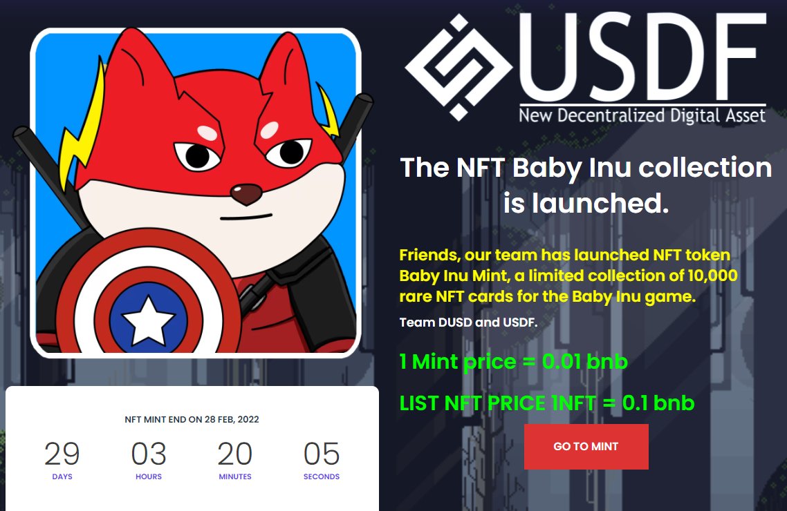 🔰  New airdrop: USDF DIGITAL 
🎁 Total Reward: 100 USDF
👥 Referral: 100 USDF
🔥 PancakeSwap Listing on 9th May 2022
💎 LISTING: 1 USDF = 0,5625 USD
✅👇 Project Link :
usdf.digital
✅👇 Airdrop Link :
usdf.digital/airdrop/
✅👇 MINT Link:
usdf.digital/mint/