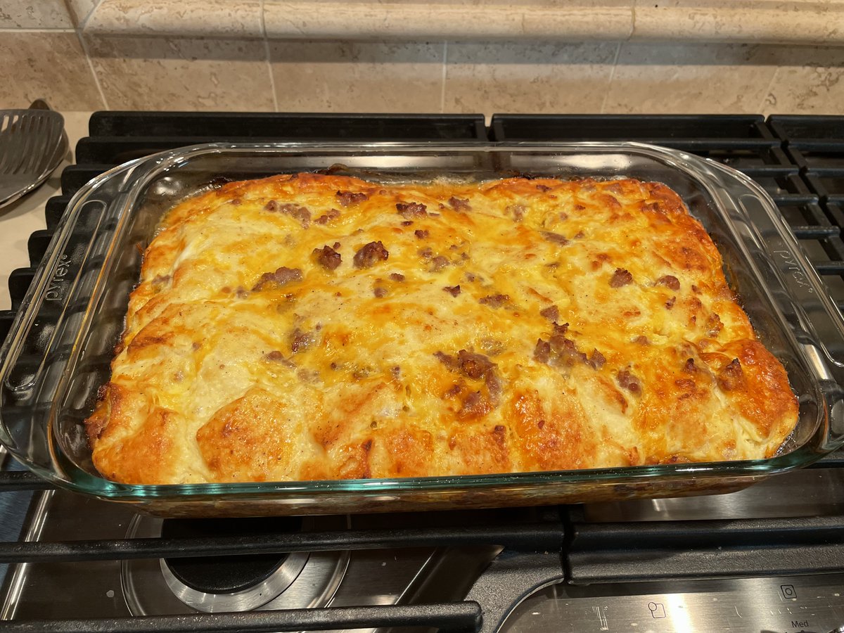 This morning, I made Alma's Sausage Breakfast Casserole for the girls. I found the recipe from <a href="/gardenandgun/">Garden & Gun</a>, but it's originally from @karlworley's mother. Simple and delicious.
