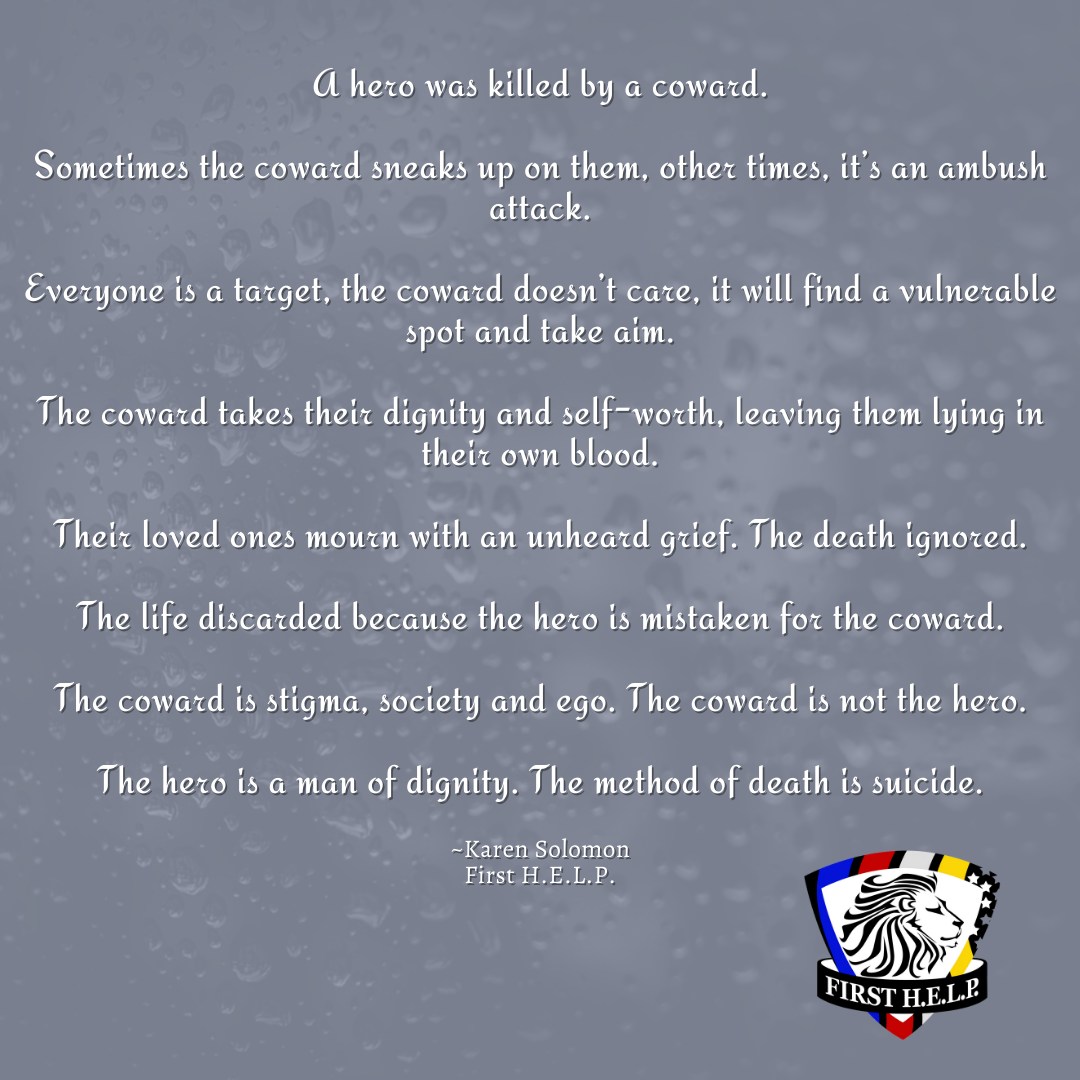 1sthelporg's tweet photo. A Hero was Killed by a Coward
#SmashTheStigma
#FirstHELP
#BlueHELP
#WhiteHELP
#RedHELP
#GoldHELP https://t.co/tmnBxCFR4B
