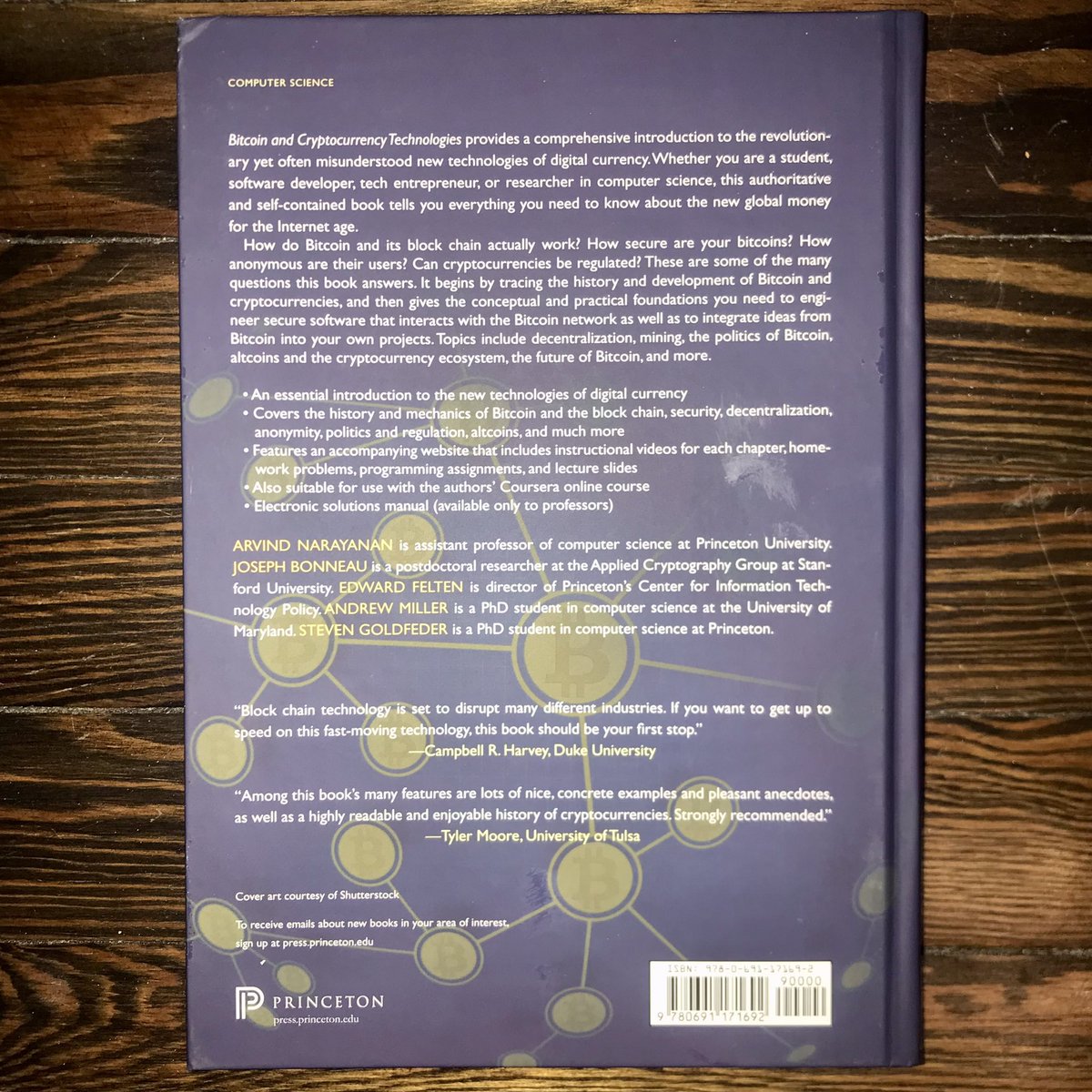 Black_Walnuts's tweet photo. A little light reading for a snowy afternoon:

“#Bitcoin and #Cryptocurrency Technologies, A Comprehensive Introduction”

by @random_walker @josephbonneau @EdFelten Andrew Miller @sgoldfed 

@Princeton @PrincetonCS @PrincetonUPress #blockchain #BTC #Crypto #STEM https://t.co/cv9MsKyEBG