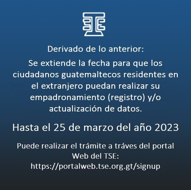 VotoMigranteGt's tweet photo. ¡Atención compatriotas!
Si vives en el extranjero, puedes votar en las próximas elecciones de Guatemala. Solo debes actualizar tus datos y empadronarte en la página https://t.co/U74SvQMz5P  #CadaVotoCuenta #VotoMigranteGt https://t.co/t5MGLg0sCH