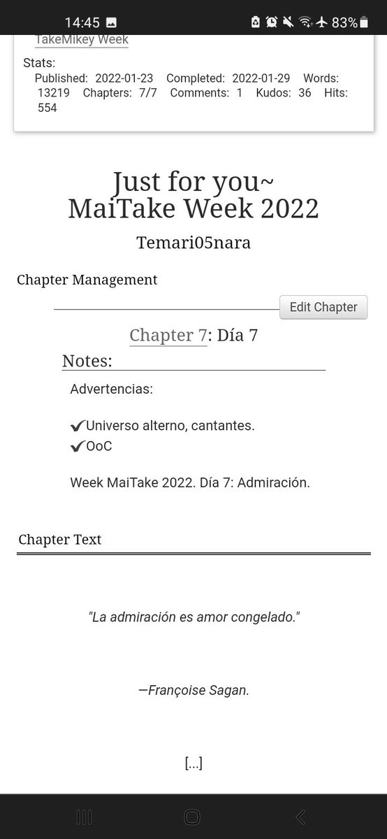 NatAckermanNara's tweet photo. #MaiTakeWeek2022 #TkMkWeek2022
Warnings:
✔️ Alternate universe, singers.
✔️OoC
Week MaiTake 2022. Day 7: Admiration.
Link: https://t.co/qAf3Qff3Yv https://t.co/1xcgvL3jlP