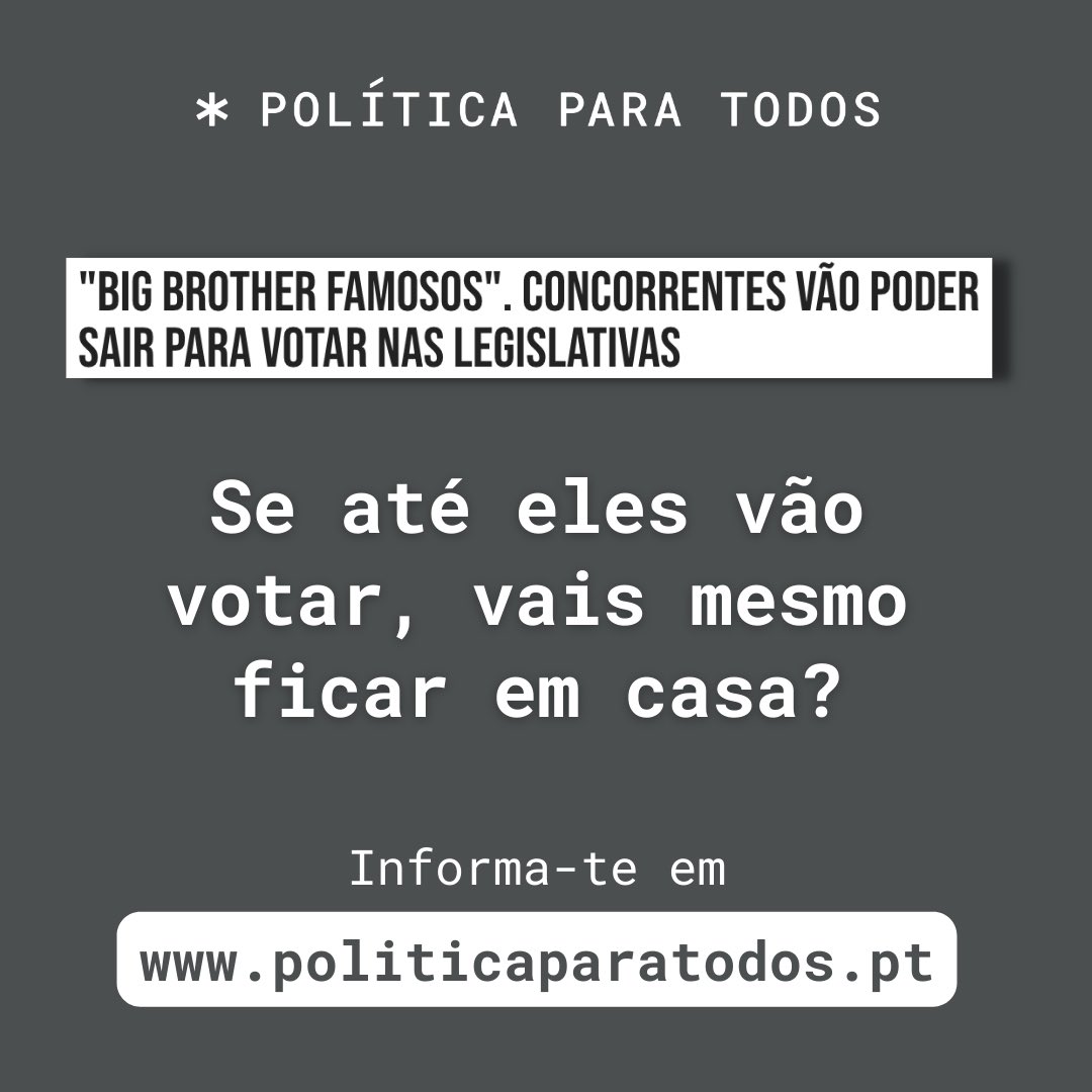 Informa-te, reflete e vota.

#legislativas2022 #politicaparatodos #euvoto