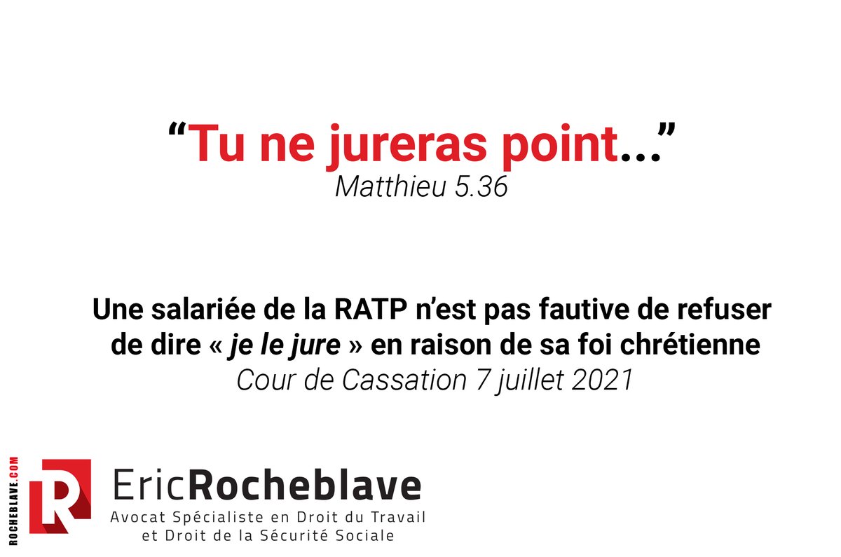 EricROCHEBLAVE's tweet photo. Une salariée de la RATP n’est pas fautive de refuser de dire « je le jure » en raison de sa foi chrétienne
 https://t.co/Y1EZGrckYY https://t.co/Jddj8wo1tN