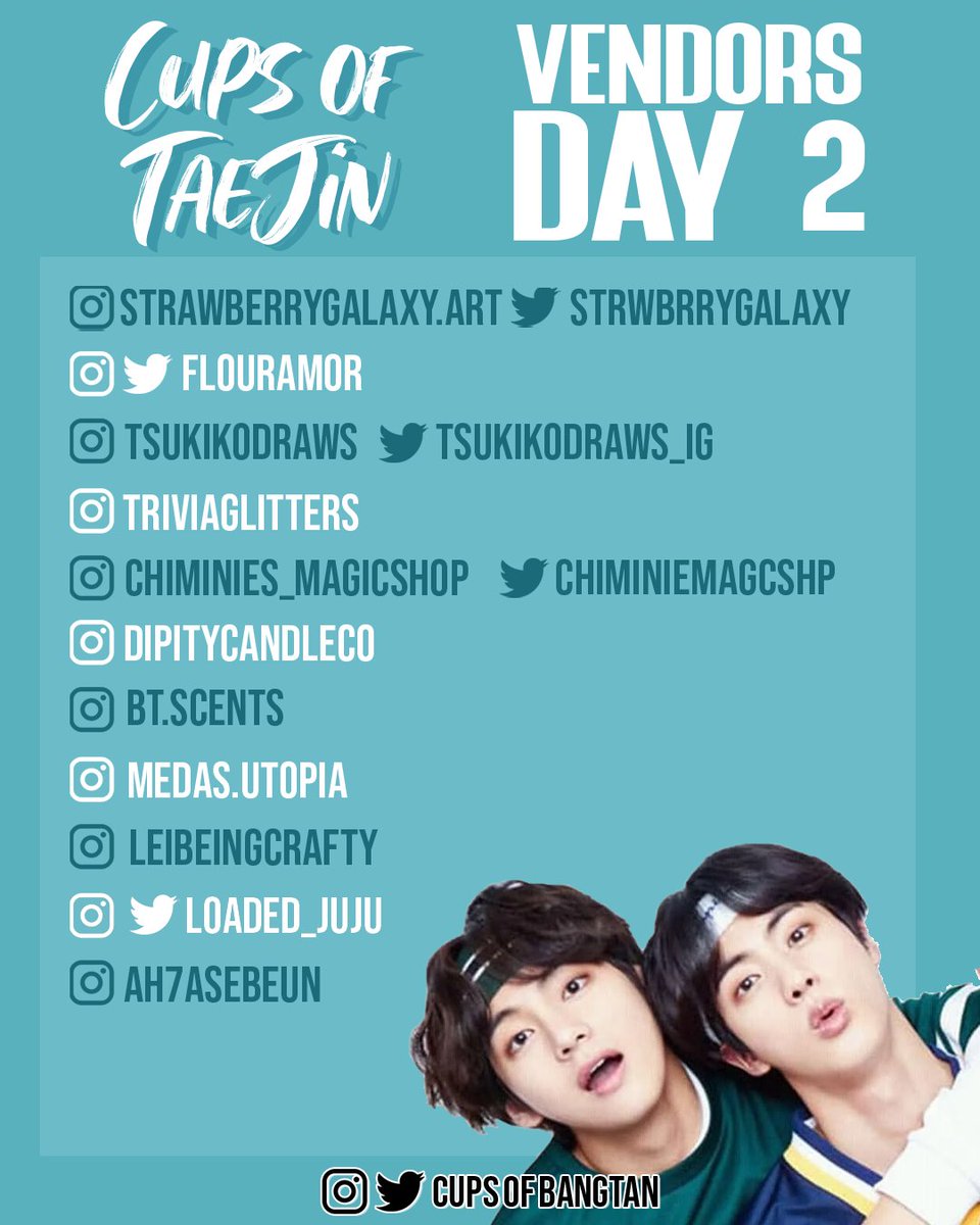 Presenting the Cups of TaeJin Day 2 Vendor flyer. 

I'm so grateful for a wonderful lineup of ARTMY for both days of the Cups of TaeJin event &amp; I hope y'all are excited to shop with them all!