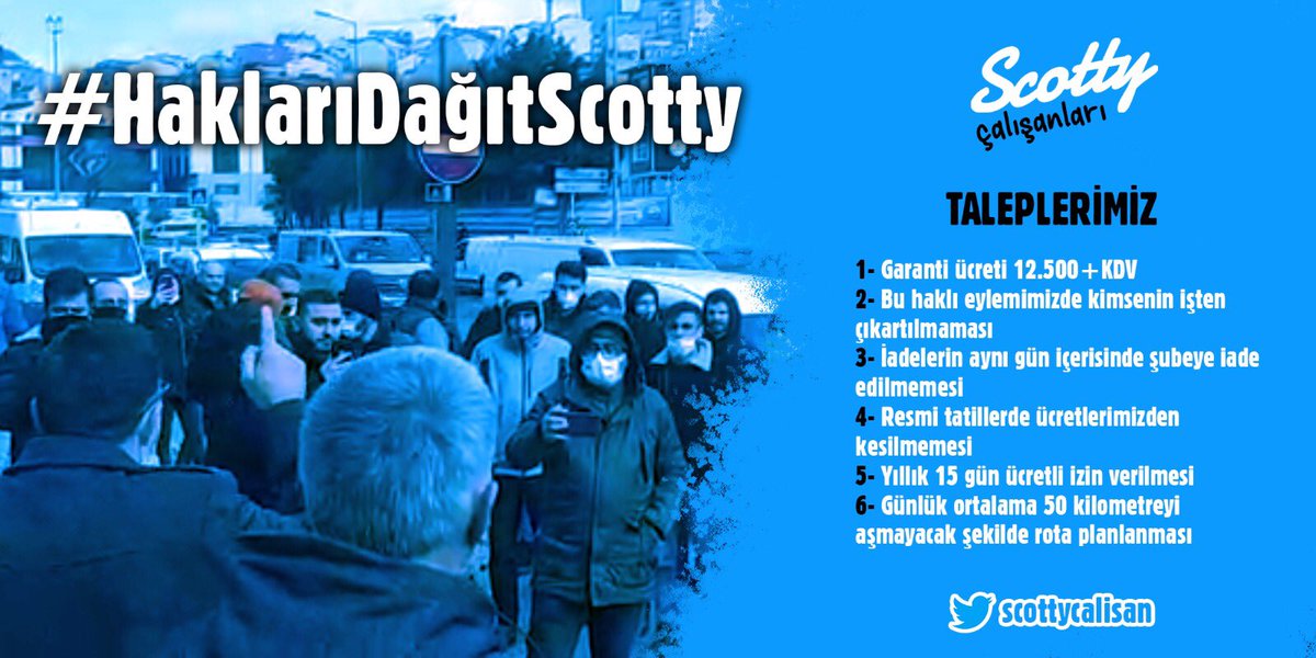 Scotty çalışanlarının yanındayız, kardeşlerimizin #HaklarıDağıtScotty hashtag çalışmasına destek verip taleplerini sahiplenelim.

Bizim gibi Scotty çalışanlarına da sefalet zammı dayatıldı, kabul etmiyoruz! <a href="/scottycalisan/">Scotty Çalışanları</a>