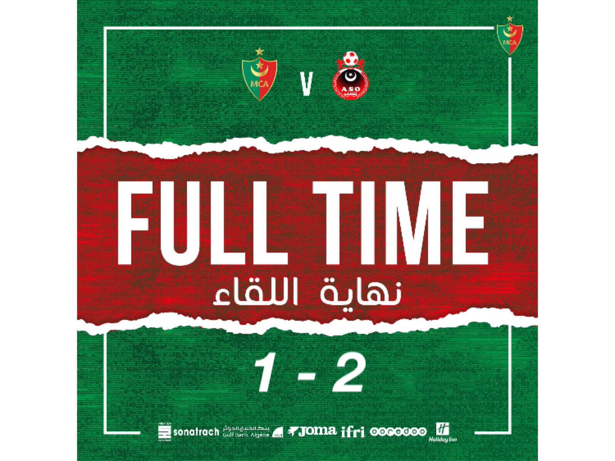 MouloudiaCA's tweet photo. نهاية المباراة.
العميد يفرط في ثلاث نقاط ثمينة و ينهزم على ملعبه أمام جمعية أولمبي الشلف.
⚽️ زايدي.
#MCAASO
#TeamMCA 🇧🇫
#AvantiMouloudia https://t.co/02Iye3iI2i