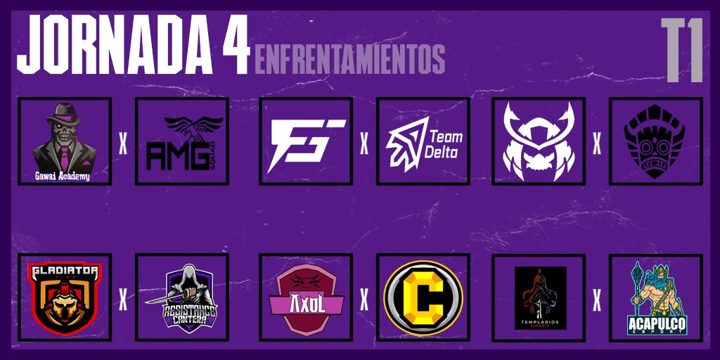 LeagueTFK's tweet photo. ¡4TA JORNADA! #TFKLeague 

@Gawai_Academy1 🆚 @cr_amg 
@F5Gaming__ 🆚 @TDelta_CR 
@AzinGaming 🆚 @StrangersGG 
@FireGladiators 🆚 @NewResistance_ 
@AxolEsports 🆚 @CapitalGamingCR 
@TemplariosEGS 🆚 @Acapulco_eSport 

¿Quiénes saldrán vencedores?

#BeTFK https://t.co/ohrWsbYF5m
