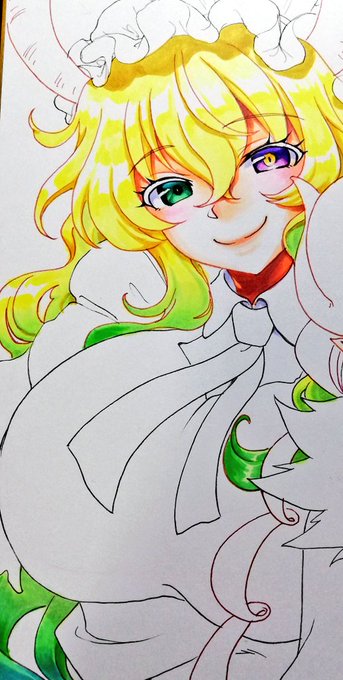 依頼者様には作成途中の状態で公開しても良いと許可いただいてるので今描いてるのを一枚…
メイド服ルコアさん
メイドラゴンのキャラ髪の毛グラデ多くて塗ってて楽しい。巨乳多いし。 