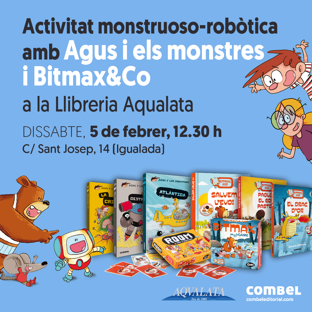 El dissabte 5 de febrer a les 12:30 a la llibreria tenim una AMR (Activitat Monstruoso Robòtica). Ens visitaran Jaume Copons i Liliana Fortuny, els creadors de series tan estimades com AGUS I ELS MONSTRES i BITMAX &amp; CO. 

Tindrem un matí ple de sorpreses monstruoses.
