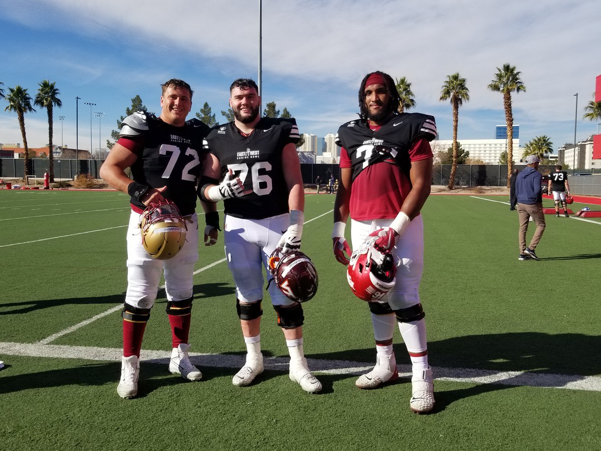 East <a href="/ShrineBowl/">East-West Shrine Bowl</a> OL <a href="/alindstrom7070/">Alec Lindstrom</a> <a href="/BrockHoffman76/">Brock</a> and <a href="/CunninghamMyron/">Myron Cunningham</a> after the 1st day of practice.