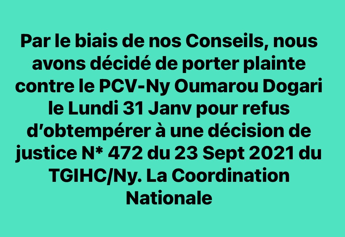 TPL Niger portera plainte contre le PCV/Ny ⁦<a href="/webtvTlpgabon/">webtv-tlpgabon</a>⁩ ⁦<a href="/USEmbassyNiamey/">U.S. Embassy Niamey</a>⁩ ⁦<a href="/AmnestyWARO/">Amnesty West & Central Africa</a>⁩ ⁦<a href="/FrontLineHRD/">Front Line Defenders</a>⁩ ⁦<a href="/oxfamfrance/">Oxfam France</a>⁩ ⁦<a href="/OxfamauNiger/">Oxfam au Niger</a>⁩