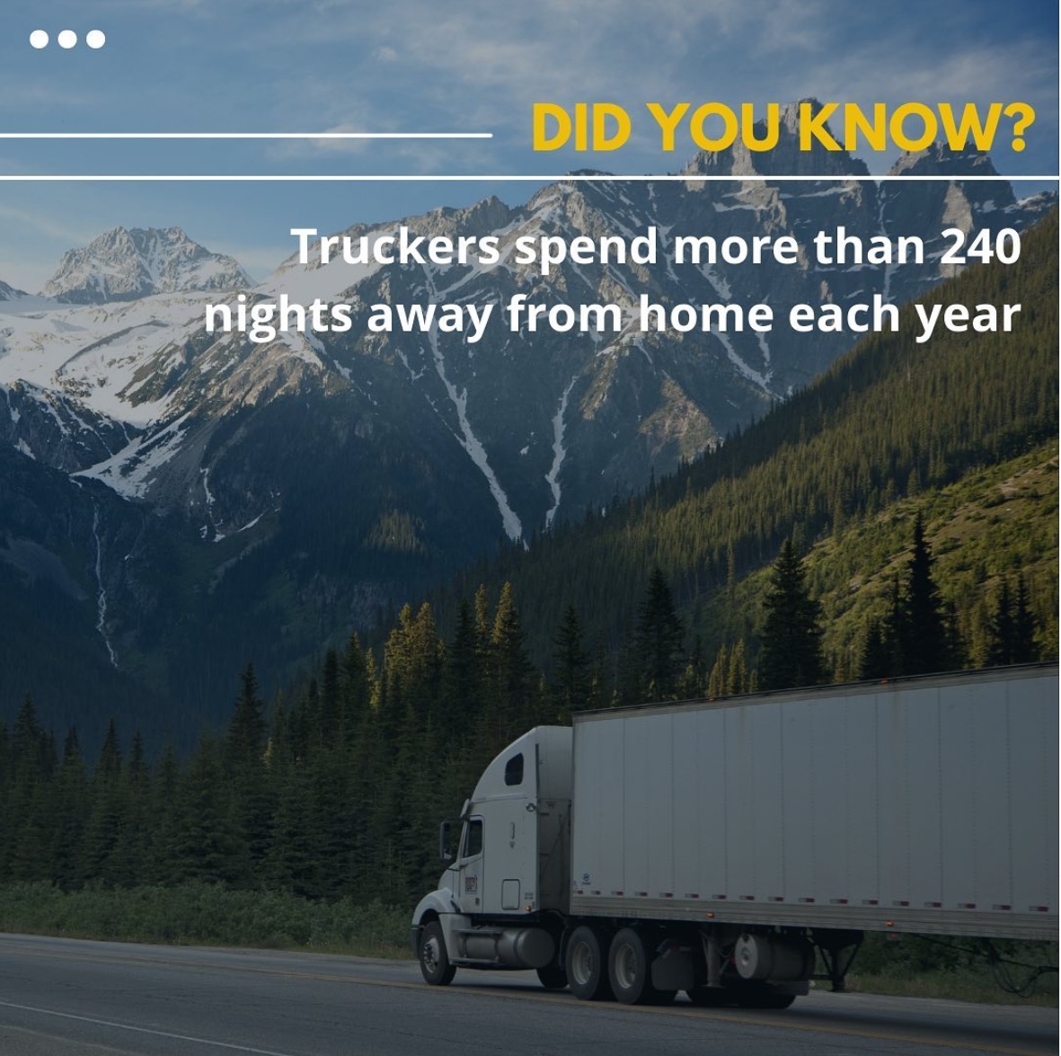 TRUCKERS SPEND 240+ NIGHTS AWAY FROM FAMILIES
.
Did you know that Truckers spend more than 240 nights away from home each year😱
.
And we say THANK YOU to our drivers for keeping essential products moving and shelves stocked. ❤️
.
#onestopshop #bumblebee #logistics